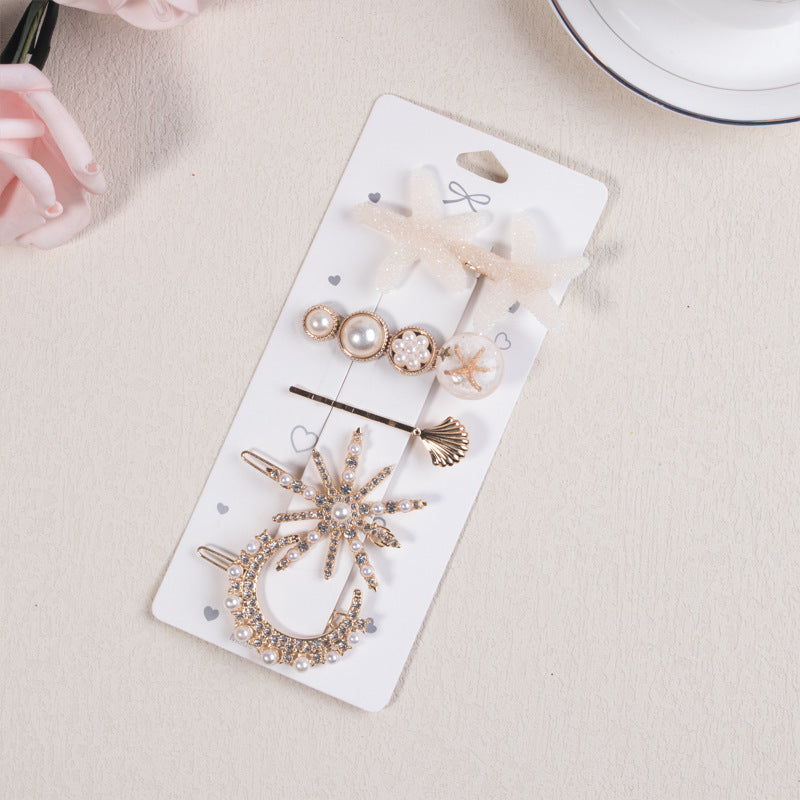 Wholesale Pearl with Diamond Bow and Starfish Plastic Hair Clips
